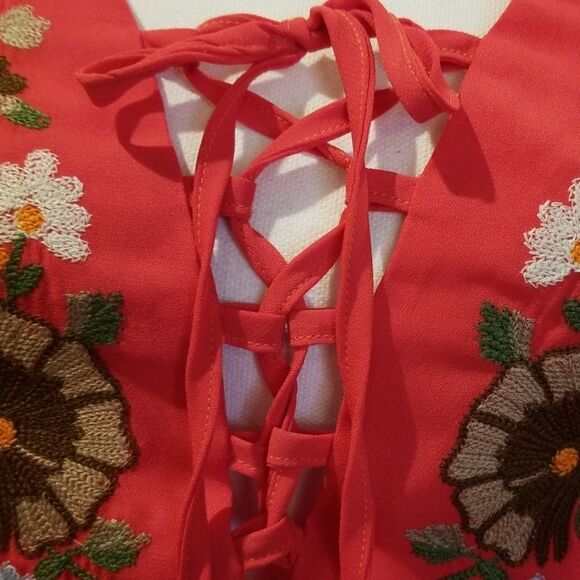 VaVa blouse top embroidered size medium dark coral embroidery by Joy Han VAVA - Picture 4 of 7